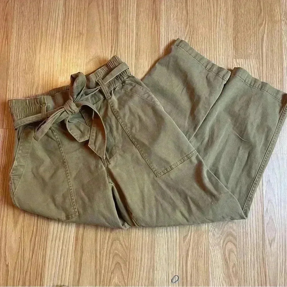 Cabi brown paper bag pants trousers size zero yellow threading - Picture 1 of 9